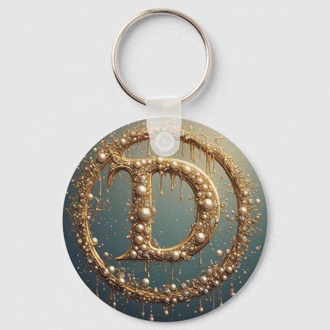 Golden Monogram Initial Letter D Key Ring (Front)