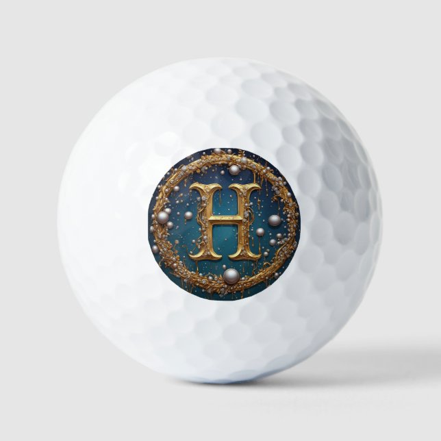 Golden Monogram Initial Letter H Golf Balls (Front)