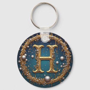 Golden Monogram Initial Letter H Key Ring