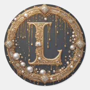 Golden Monogram Initial Letter L Classic Round Sticker