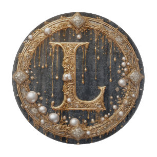Golden Monogram Initial Letter L Cutting Board