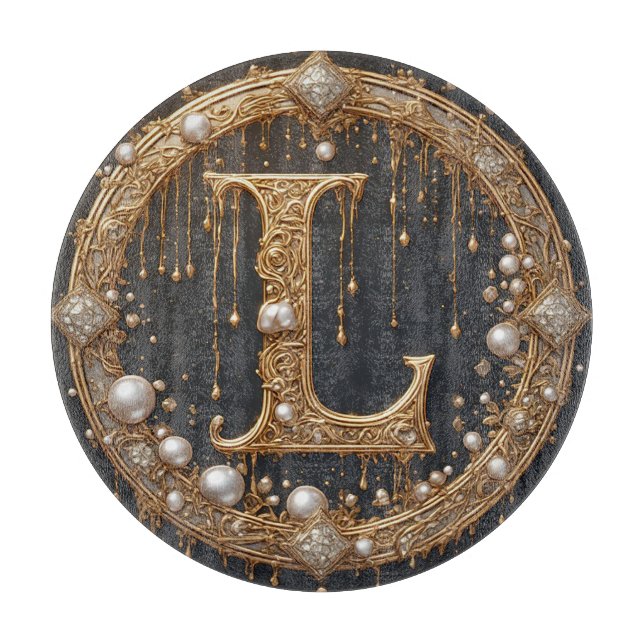 Golden Monogram Initial Letter L Cutting Board (Front)