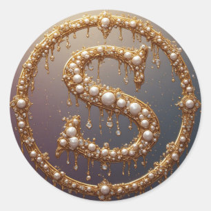 Golden Monogram Initial Letter S Classic Round Sticker