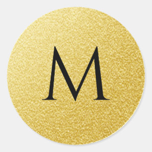 Golden Monogram Letter Gold Glitter Sparkle Classic Round Sticker