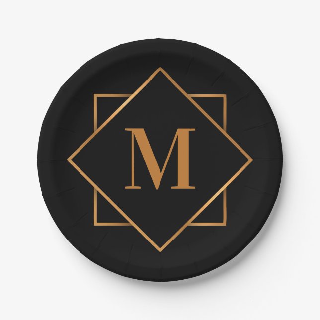 Golden Monogram Paper Plate (Front)