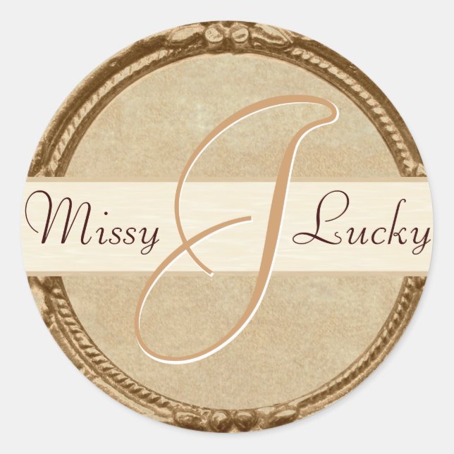 Golden Monogram Sticker/Seal Classic Round Sticker (Front)