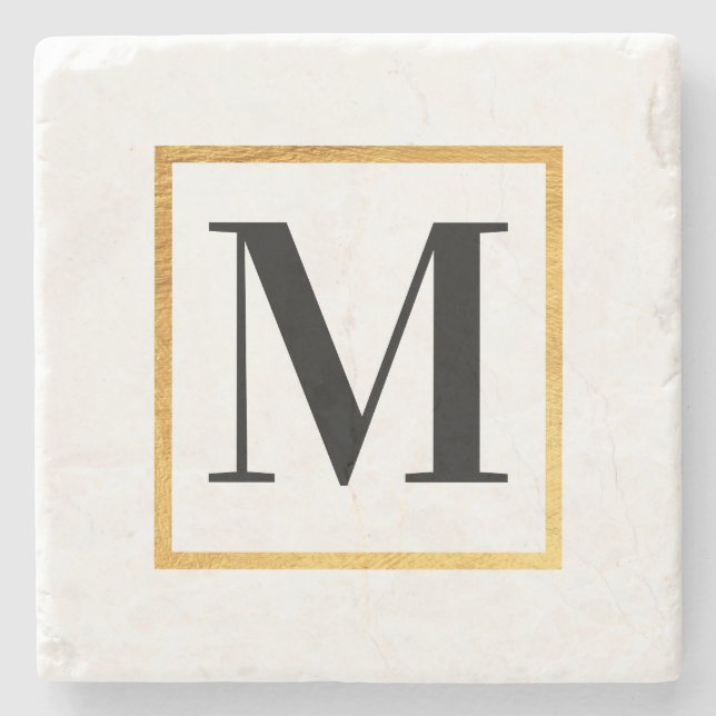 Golden Monogram Stone Coaster (Front)
