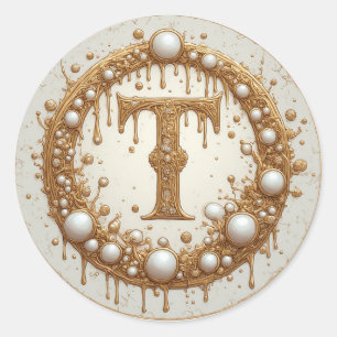 Golden Monogram T Initial Jewellery Motif Gift Classic Round Sticker