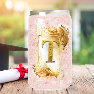 Golden Monogram T With Decorative Frame Can Glass