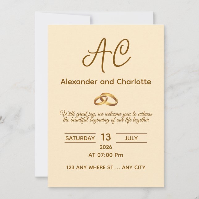 Golden Monogram Wedding Invitation Card (Front)