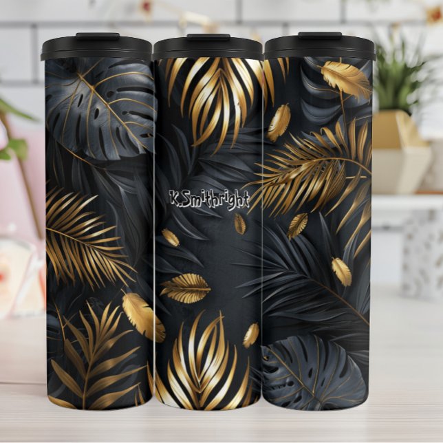 Golden Monstera and Palm Leaves Thermal Tumbler (Creator Uploaded)
