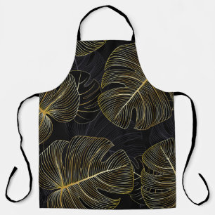 Golden monstera leaves, romantic seamless floral. apron