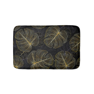 Golden monstera leaves, romantic seamless floral. bath mat