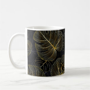 Golden monstera leaves, romantic seamless floral. coffee mug