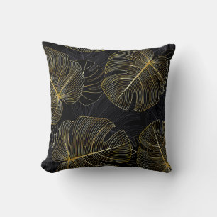 Golden monstera leaves, romantic seamless floral. cushion