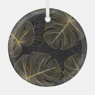 Golden monstera leaves, romantic seamless floral. glass tree decoration