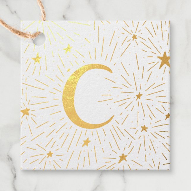 Golden moon and stars favour tags (Front)