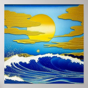 Golden Moon at Sea Poster