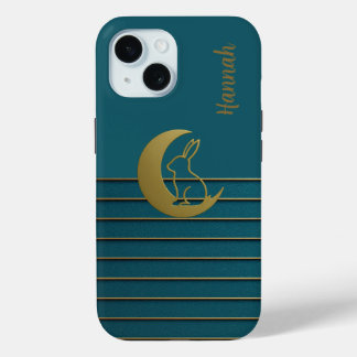 Golden Moon & Bunny on Teal iPhone / iPad case