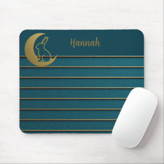 Golden Moon & Bunny on Teal Mouse Pad