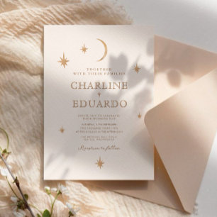 Golden Moon Celestial Boho Wedding Qr Code Invitation