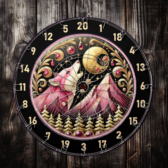 Golden Moon Embraces Pink Wolf’s Elegance Dartboard (Creator Uploaded)