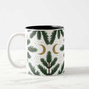 Golden Moon & Evergreen Pine – Luxury Two-Tone Coffee Mug