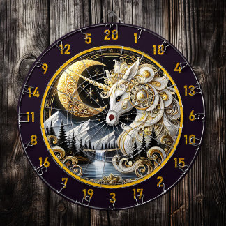 Golden Moon Frames White Unicorn’s Grace Dartboard