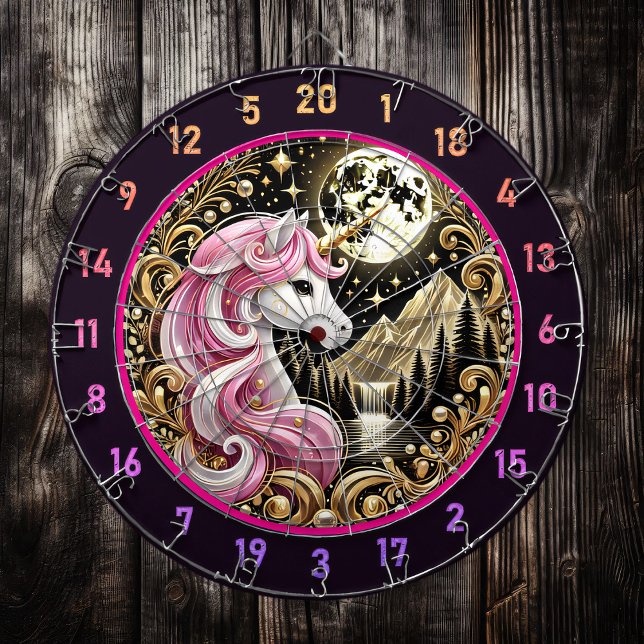 Golden Moon Highlights Majestic Pink Unicorn Dartboard (Creator Uploaded)