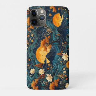 Golden Moon Mountain Night Sky Lotus Floral Pattrn Case-Mate iPhone Case