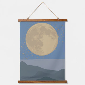 Golden Moon Over Tranquil Mountains Hanging Tapestry