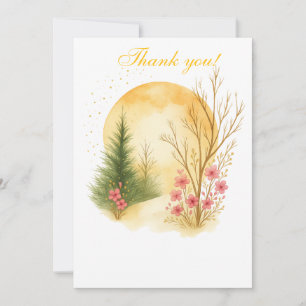 Golden Moon Winter Floral Thank You Card