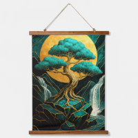 Golden Moonlight Bonsai Tree & Teal Waterfall Land