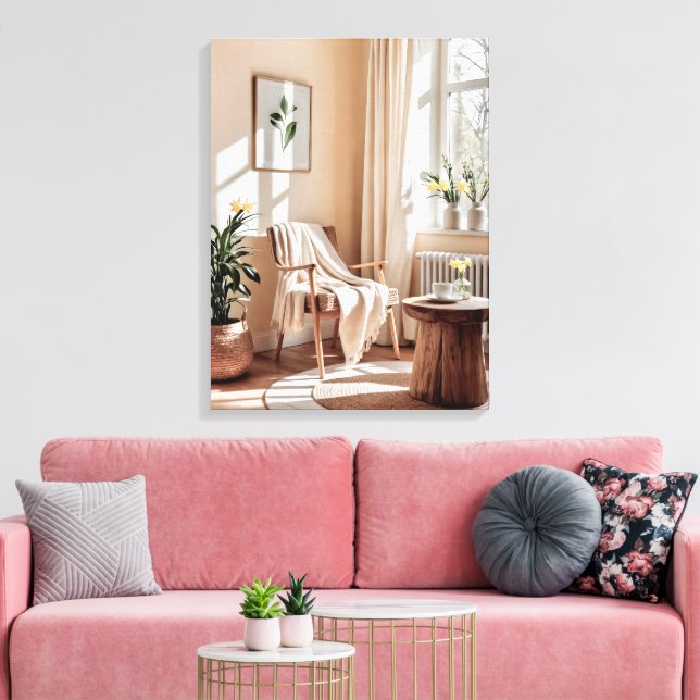 Golden Morning – Tranquil Sunlight & Cosy Interior Canvas Print (Insitu(LivingRoom))