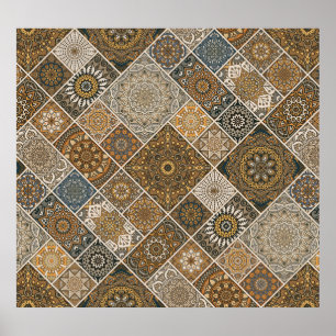 Golden Moroccan: Geometric Vintage Pattern Poster