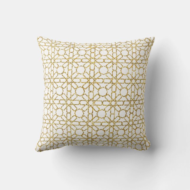 Golden Moroccan Zellige Pattern Art (Zelij) Cushion (Back)