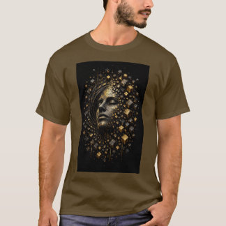 Golden Mosaic Dream – 3D Abstract Face T-Shirt