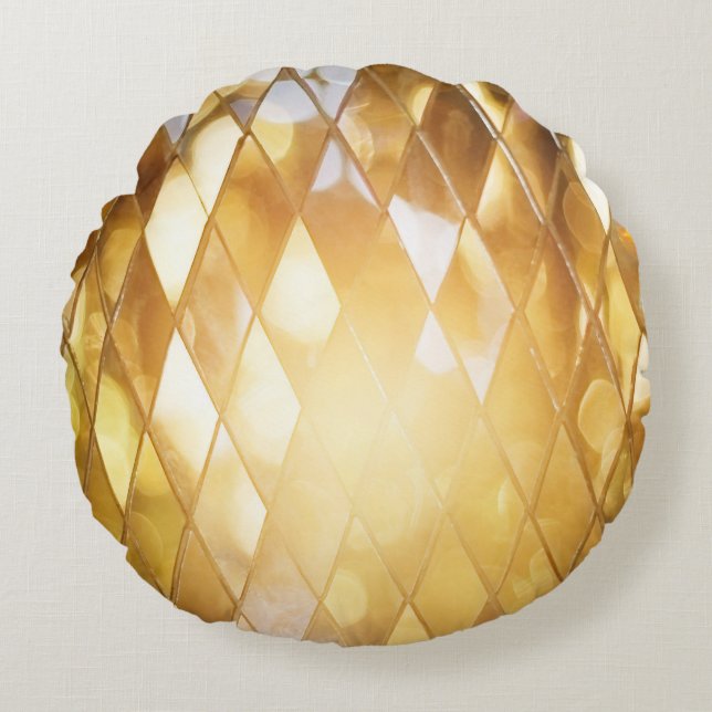 Golden Mosaic: Shining Glass Effect. Round Cushion (Front)