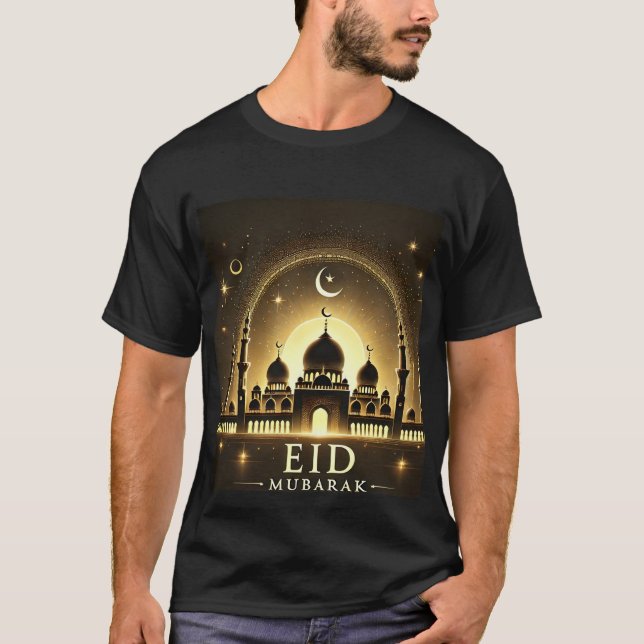 Golden Mosque Eid Mubarak Men Tshirt (Front)