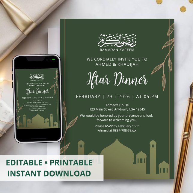 Golden Mosque Silhouette Iftar Dinner Invitation (Creator Uploaded)