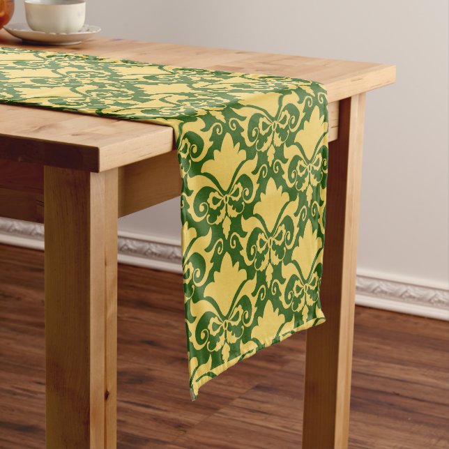 Golden Moss Damask Bows Short Table Runner (In Situ)