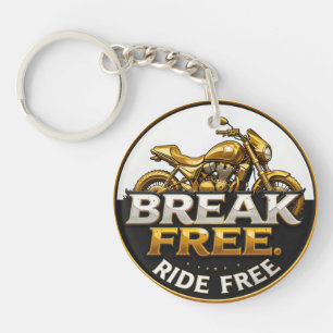 Golden Motorcycle Emblem with Bold Text Key Ring
