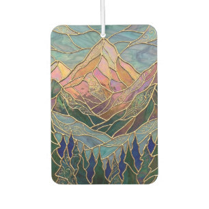 Golden Mountain Peaks Forest Stained Glass Art Car Air Freshener