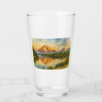 Golden Mountain Reflection Watercolor Glass Cup
