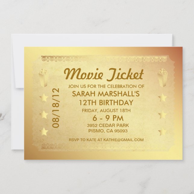 Golden Movie Ticket Invitation (Front)