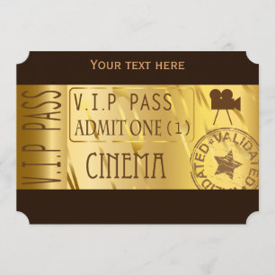 Golden movie ticket invitations