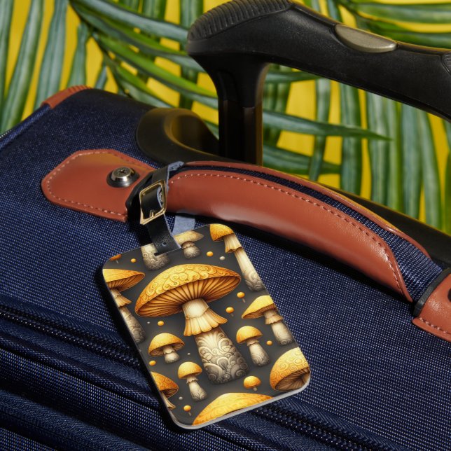Golden Mushrooms Luggage Tag (Front Insitu 1)