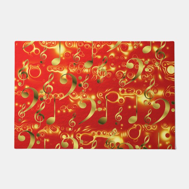 golden music notes in red doormat (Front)