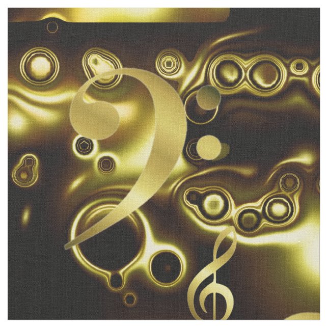 golden music notes pattern fabric (Close Up)