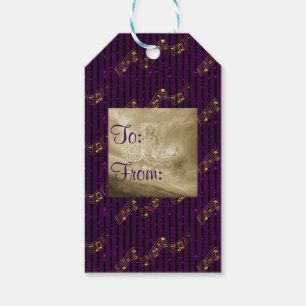 Golden Music Notes Purple GlitterStripes Gift Tags